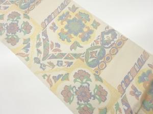 華紋に草花模様織出し袋帯